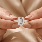 Emerald cut lab diamond pavé engagement ring in 14K gold