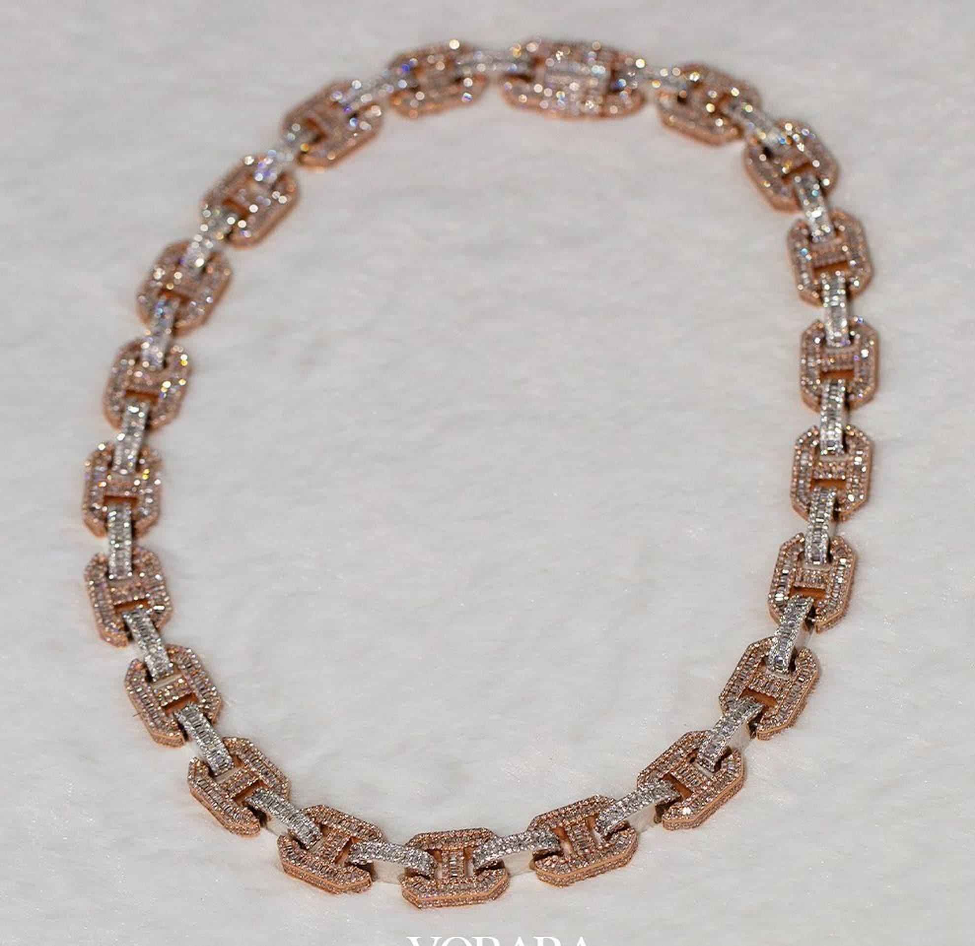 15 MM Round and Baguette Moissanite Diamond Cuban link Hip Hop Rapper chain - JBR Jeweler