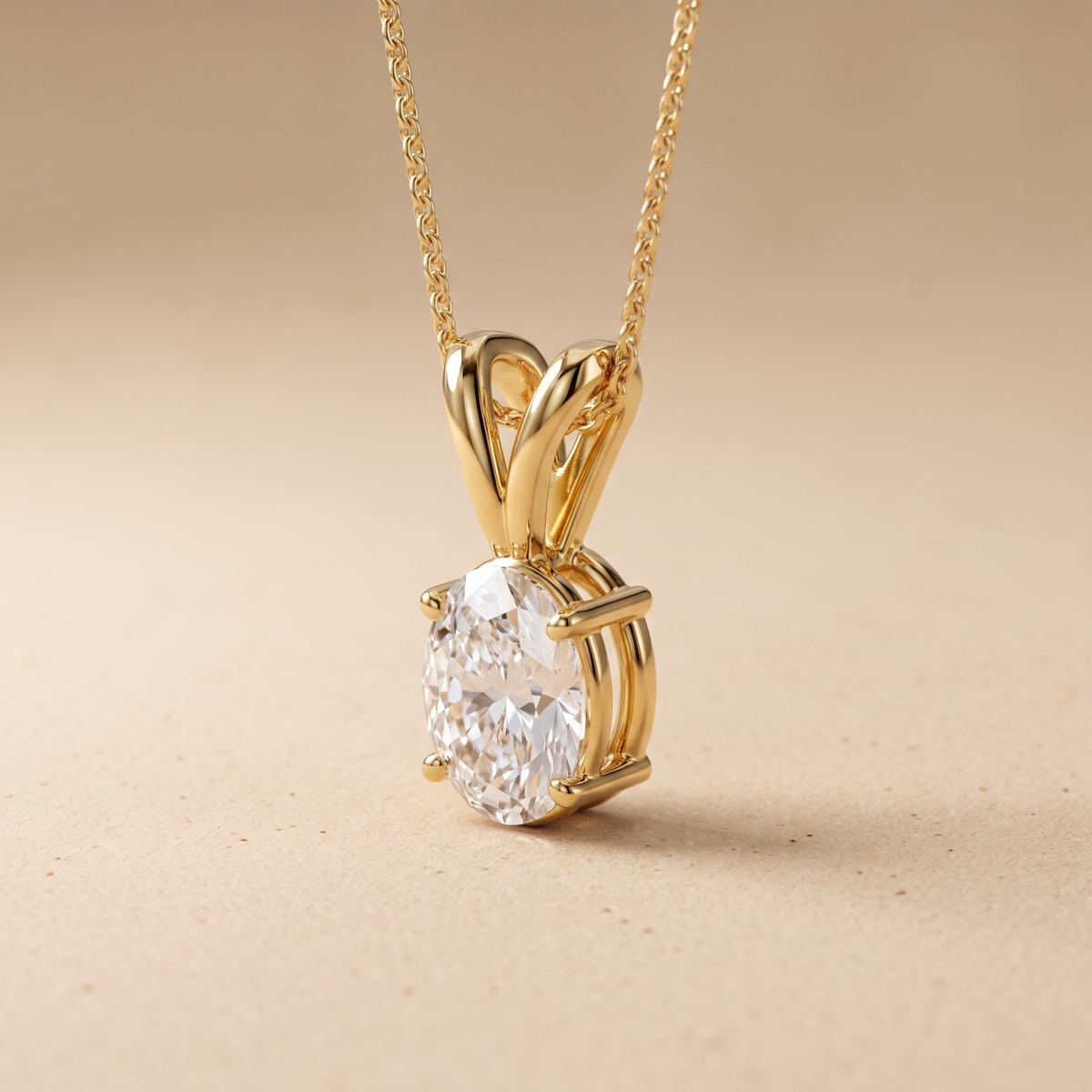 Women's 14K gold oval diamond solitaire necklace