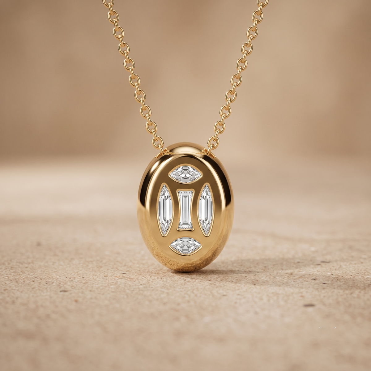 Oval Lab Diamond North South Bezel Solitaire Pendant Necklace