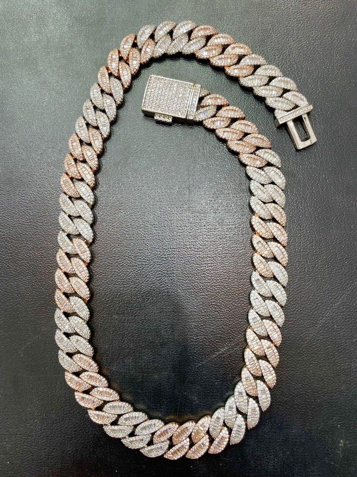 16MM Baguette and Round VVS Moissanite Miami Cuban Link Chain