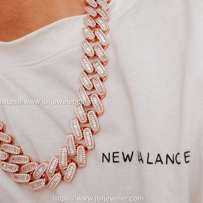 16MM S925 Rose Gold Finish VVS Baguette Moissanite Cuban Link Chain - JBR Jeweler