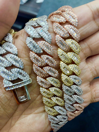 16MM Triple Tone Baguette Diamond and Round VVS Moissanite Miami Cuban Link Chain - JBR Jeweler