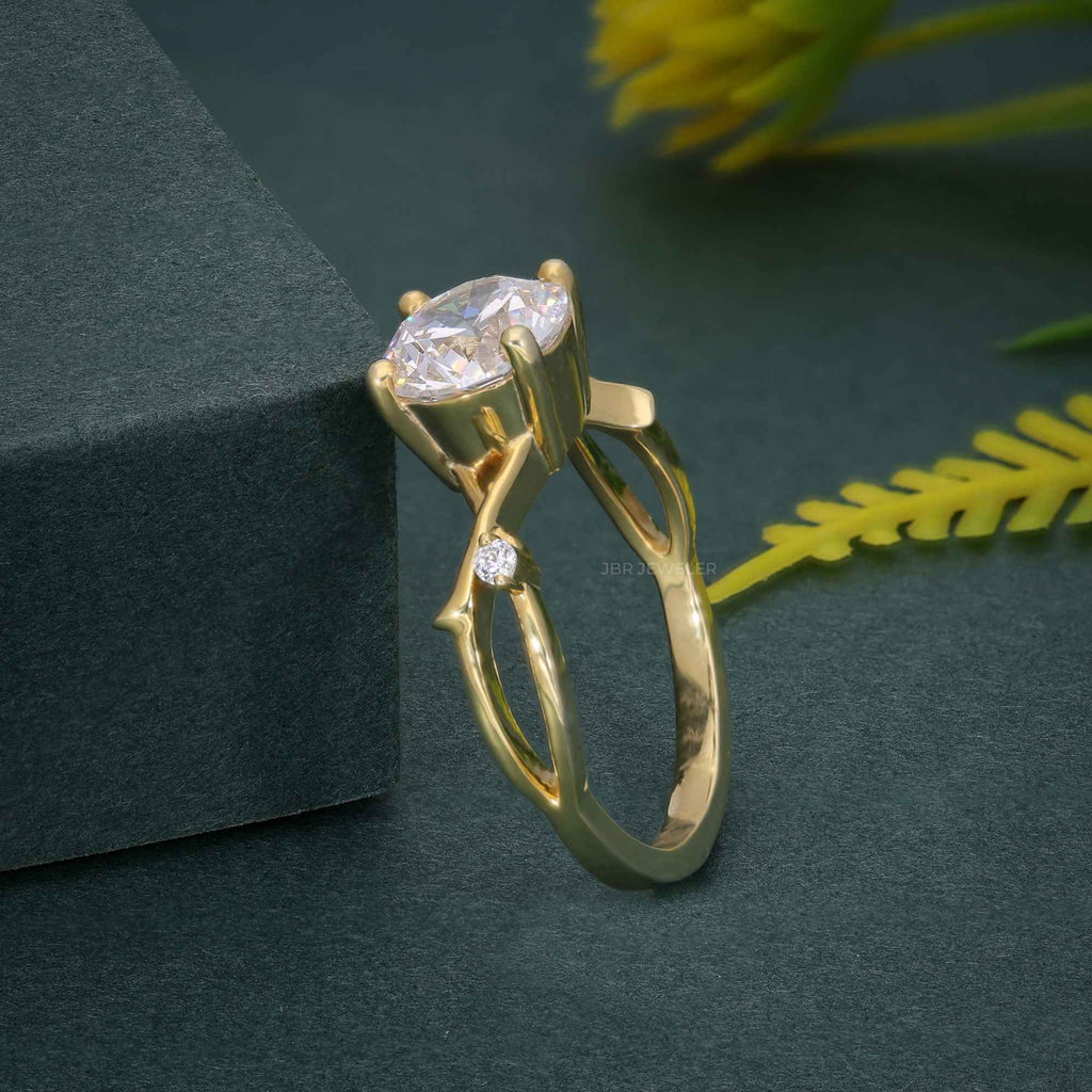 1CT Round Cut Lab Grown-CVD Diamond Branch Shank Engagement Ring - JBR Jeweler