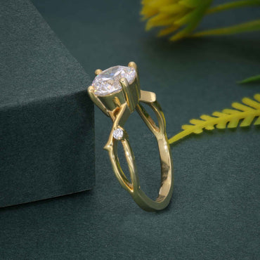 1CT Round Cut Lab Grown-CVD Diamond Branch Shank Engagement Ring