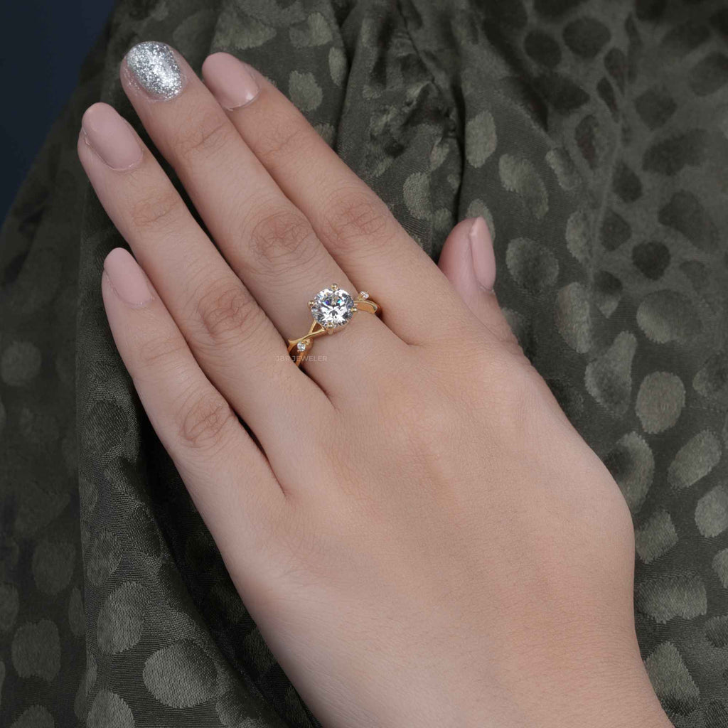 1CT Round Cut Lab Grown-CVD Diamond Branch Shank Engagement Ring - JBR Jeweler