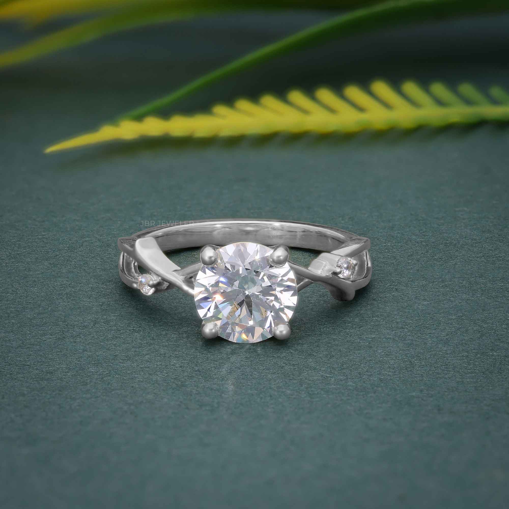 1CT Round Cut Lab Grown-CVD Diamond Branch Shank Engagement Ring - JBR Jeweler