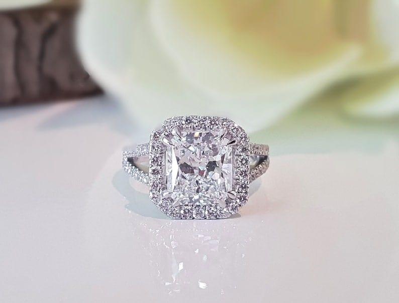 1CT Cushion Cut Lab-Grown Diamond Halo Split Shank Engagement Ring - JBR Jeweler