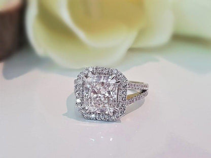 1CT Cushion Cut Lab-Grown Diamond Halo Split Shank Engagement Ring - JBR Jeweler