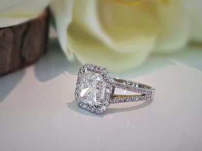 1CT Cushion Cut Lab-Grown Diamond Halo Split Shank Engagement Ring - JBR Jeweler