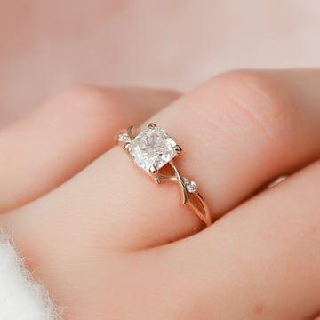 1CT Cushion Lab-Grown Diamond Solitaire Branch Engagement Ring - JBR Jeweler