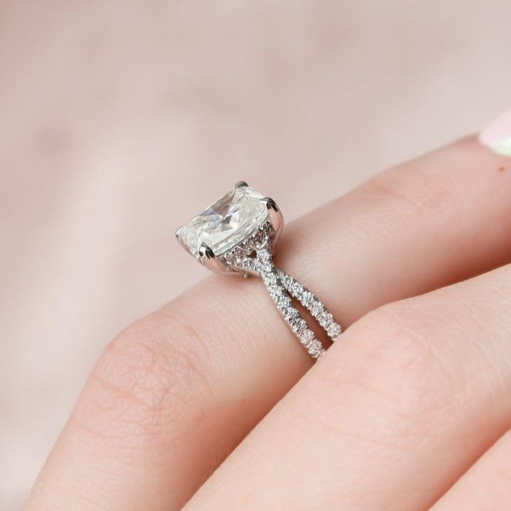 1CT Cushion Lab-Grown Diamond Solitaire Split Shank Engagement Ring - JBR Jeweler