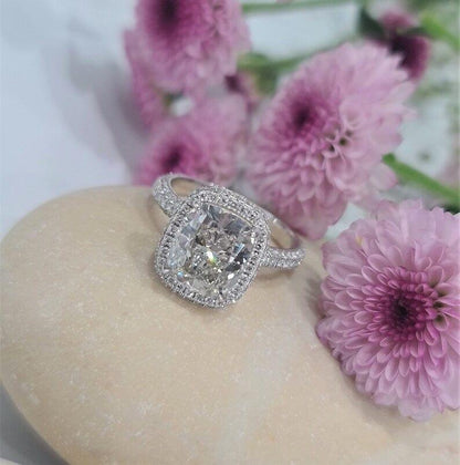 1CT Elongated Cushion Cut Halo Lab-Grown Diamond Engagement Ring - JBR Jeweler