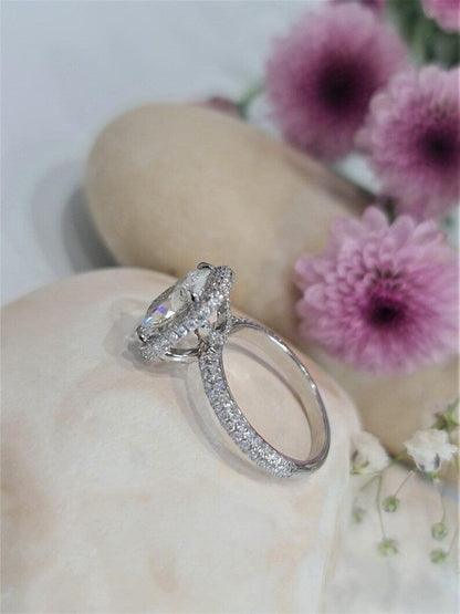 1CT Elongated Cushion Cut Halo Lab-Grown Diamond Engagement Ring - JBR Jeweler