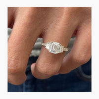 1Ct Emerald Cut Lab Grown Diamond Trapezoid Side Stone Engagement Ring - JBR Jeweler