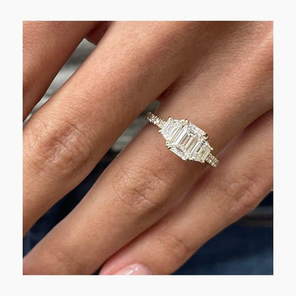 1Ct Emerald Cut Lab Grown Diamond Trapezoid Side Stone Engagement Ring - JBR Jeweler