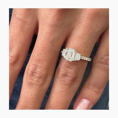 1Ct Emerald Cut Lab Grown Diamond Trapezoid Side Stone Engagement Ring - JBR Jeweler