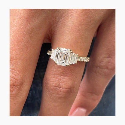 1Ct Emerald Cut Lab Grown Diamond Trapezoid Side Stone Engagement Ring - JBR Jeweler