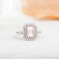1CT Emerald Cut Lab-Grown Diamond Two Tone Halo Engagement Ring - JBR Jeweler