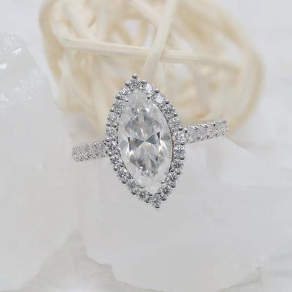 1Ct Marquise Cut Lab Grown-CVD Diamond Halo Set Engagement Ring - JBR Jeweler