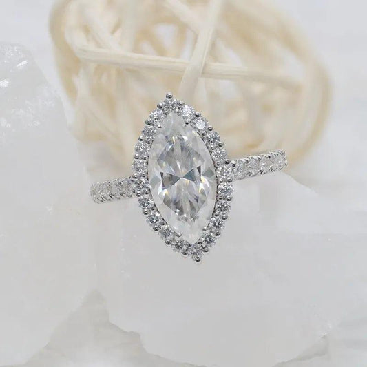 1Ct Marquise Cut Lab Grown-CVD Diamond Halo Set Engagement Ring - JBR Jeweler