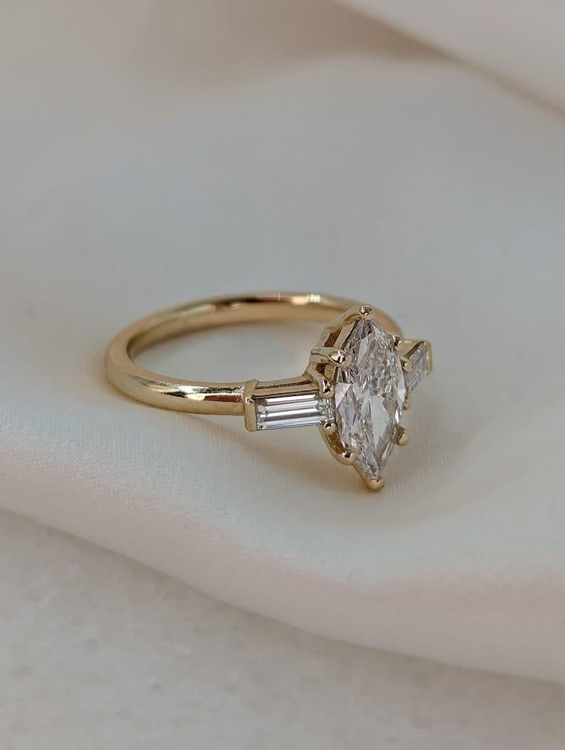 1CT Marquise Cut Lab-Grown Diamond Six Prong Engagement Ring - JBR Jeweler