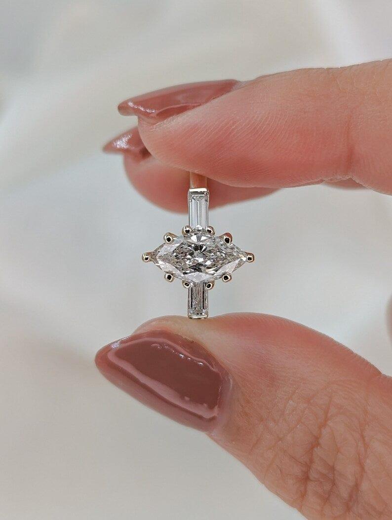 1CT Marquise Cut Lab-Grown Diamond Six Prong Engagement Ring - JBR Jeweler