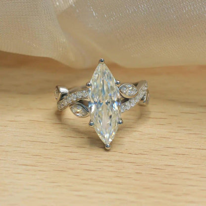 1CT Marquise Cut Leaf Design Moissanite Engagement Ring - JBR Jeweler