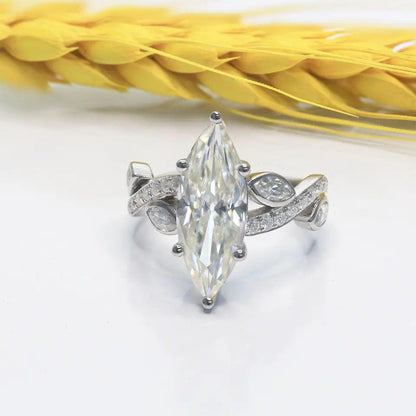 1CT Marquise Cut Leaf Design Moissanite Engagement Ring - JBR Jeweler