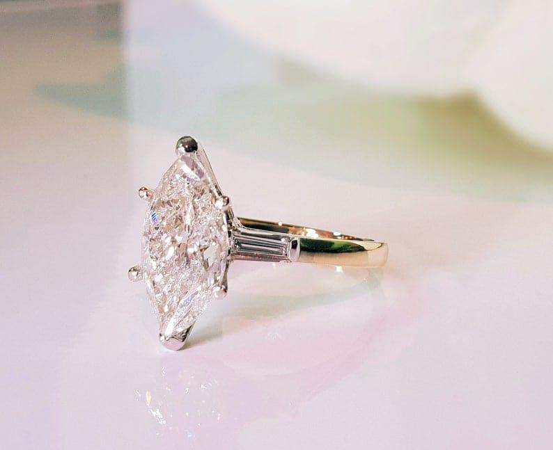 1CT Marquise Cut Side Baguette Lab-Grown Diamond Engagement Ring - JBR Jeweler