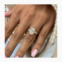 1Ct Oval Cut Lab Grown Diamond Halo Side Stone Engagement Ring - JBR Jeweler