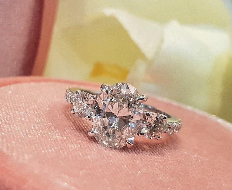1CT Oval Cut Lab-Grown Diamond Three Stone Engagement Ring - JBR Jeweler