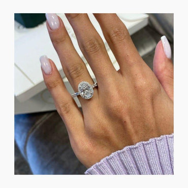 1Ct Oval Shaped Lab Grown-CVD Diamond Baguette Shank Engagement Ring - JBR Jeweler