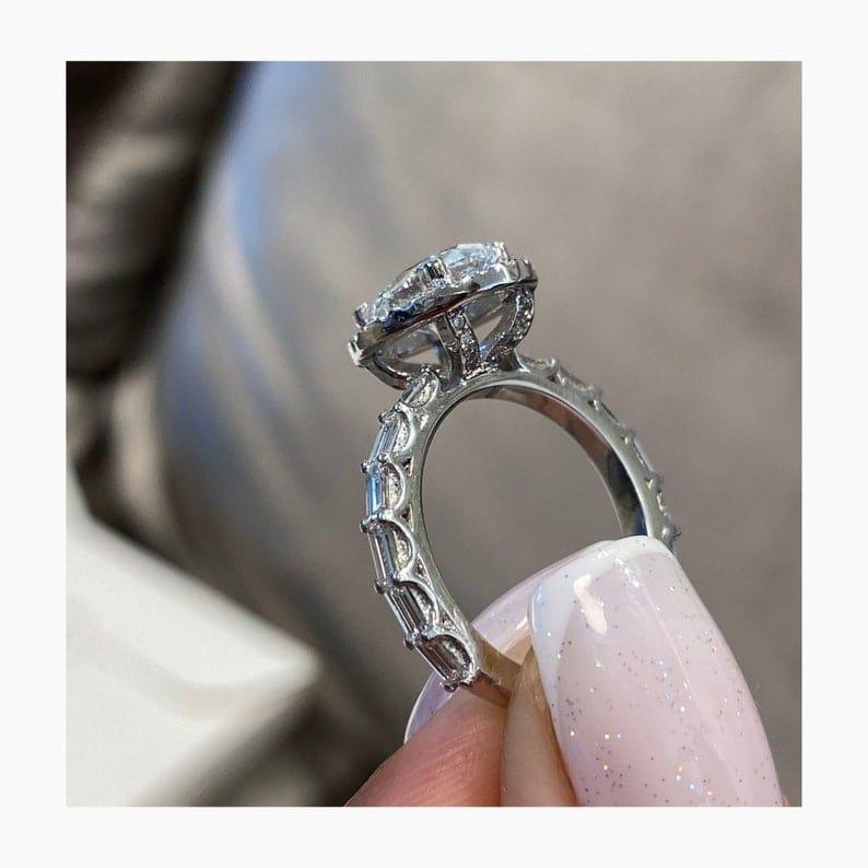 1Ct Oval Shaped Lab Grown-CVD Diamond Baguette Shank Engagement Ring - JBR Jeweler