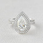 1CT Pear Cut Lab-Grown Diamond Double Halo Bridal Set Ring (2Pcs) - JBR Jeweler