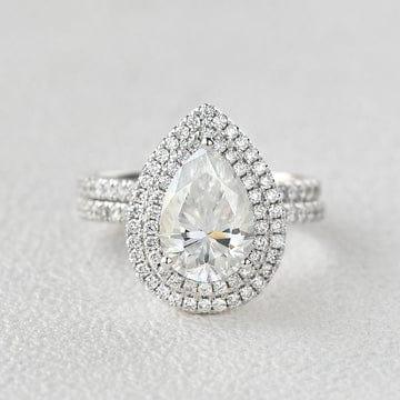 1CT Pear Cut Lab-Grown Diamond Double Halo Bridal Set Ring (2Pcs) - JBR Jeweler