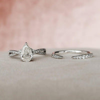 1CT Pear Cut Lab-Grown Diamond Twisted Bridal Set with Open Stack Ring(2Pcs) - JBR Jeweler