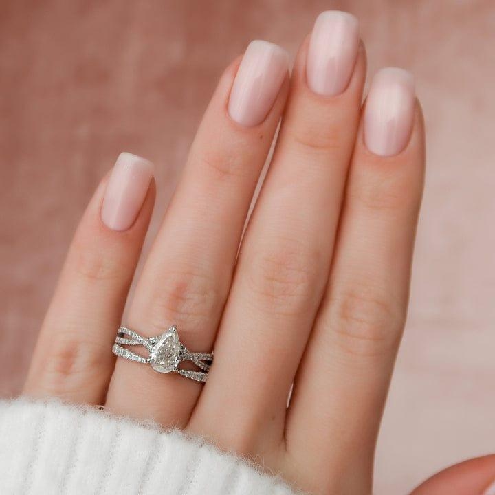 1CT Pear Cut Lab-Grown Diamond Twisted Bridal Set with Open Stack Ring(2Pcs) - JBR Jeweler