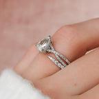 1CT Pear Cut Lab-Grown Diamond Twisted Bridal Set with Open Stack Ring(2Pcs) - JBR Jeweler