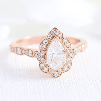 1CT Pear Cut Lab-Grown Diamond Vintage Inspired Halo Bridal Set Ring (2Pcs) - JBR Jeweler