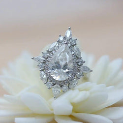 1Ct Pear Shaped Lab Grown-CVD Diamond Vintage Halo Engagement Ring - JBR Jeweler