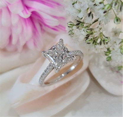 1CT Princess Cut Lab-Grown Diamond Solitaire Halo Engagement Ring - JBR Jeweler