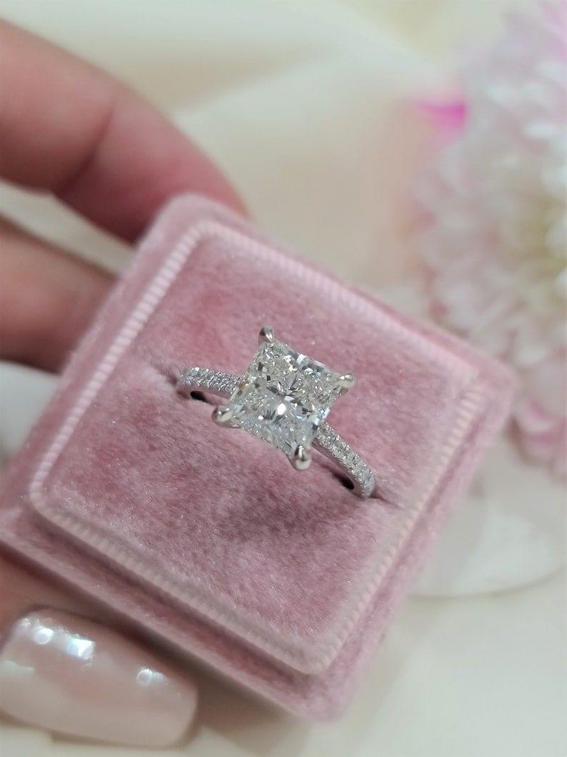 1CT Princess Cut Lab-Grown Diamond Solitaire Halo Engagement Ring - JBR Jeweler