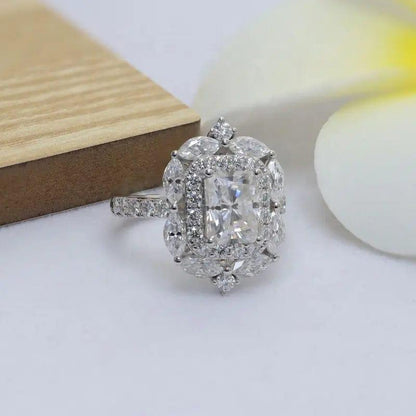 1Ct Radiant Shape Lab Grown Diamond Designer Halo Engagement Ring - JBR Jeweler