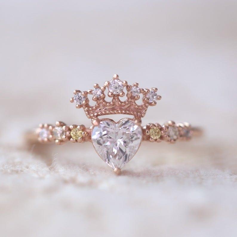 1Ct Rose gold crown heart Cut Moissanite Engagement Ring - JBR Jeweler