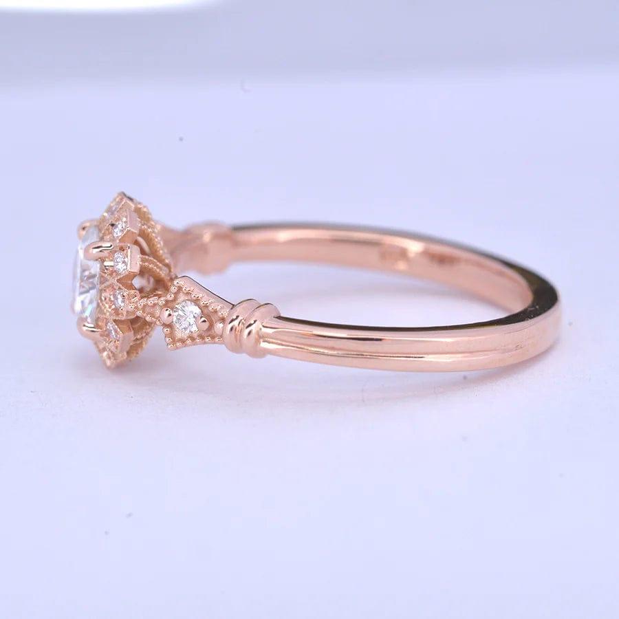 1CT Rose Gold Vintage Halo Round Cut Moissanite Engagement Ring - JBR Jeweler