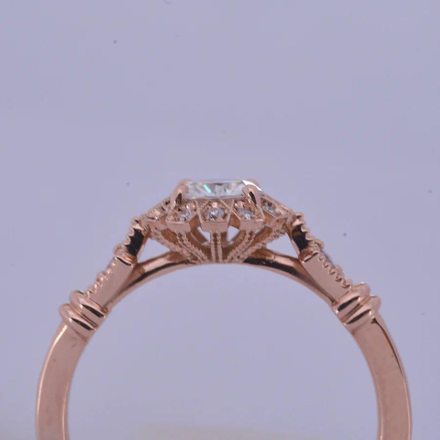 1CT Rose Gold Vintage Halo Round Cut Moissanite Engagement Ring - JBR Jeweler