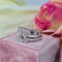 1CT Round Cut Lab-Grown Diamond Engagement Ring Five Stone Matching Band - JBR Jeweler