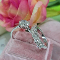 1CT Round Cut Lab-Grown Diamond Engagement Ring Five Stone Matching Band - JBR Jeweler