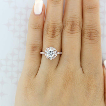 1CT Round Cut Lab Grown Diamond Flower Halo Engagement Ring - JBR Jeweler